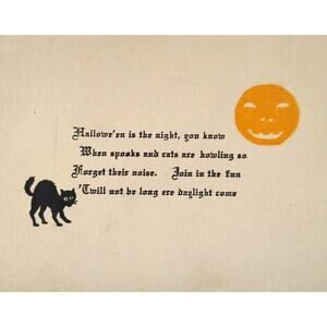 Halloween Postcard JOL Pumpkin Black Cat Poem Center Raised Border TRG Unused